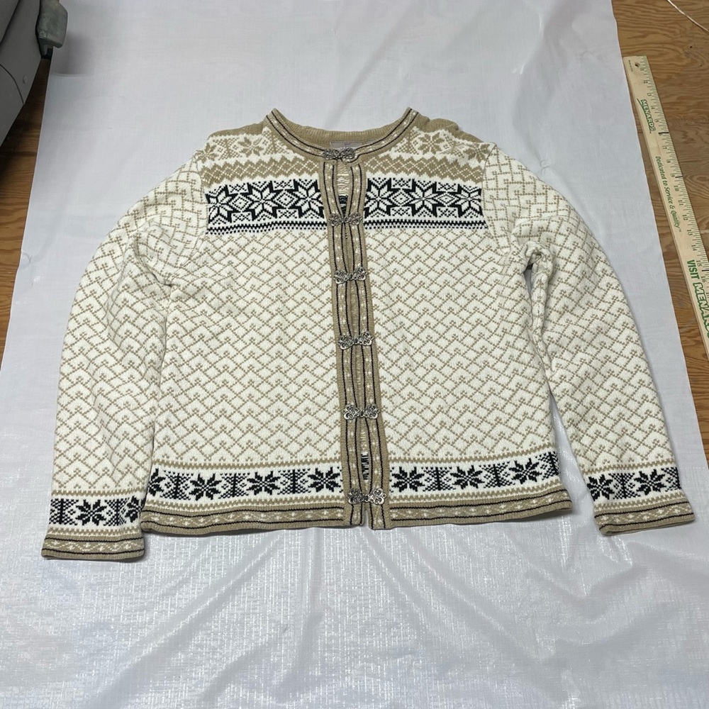 croft & barrow Cream and Tan Nordic-Style Cardigan Jacket